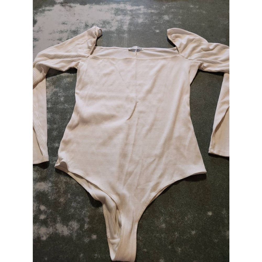 REFORMATION Gaia Bodysuit ~Square Neck Ribbed Long Sleeve White  sz XL